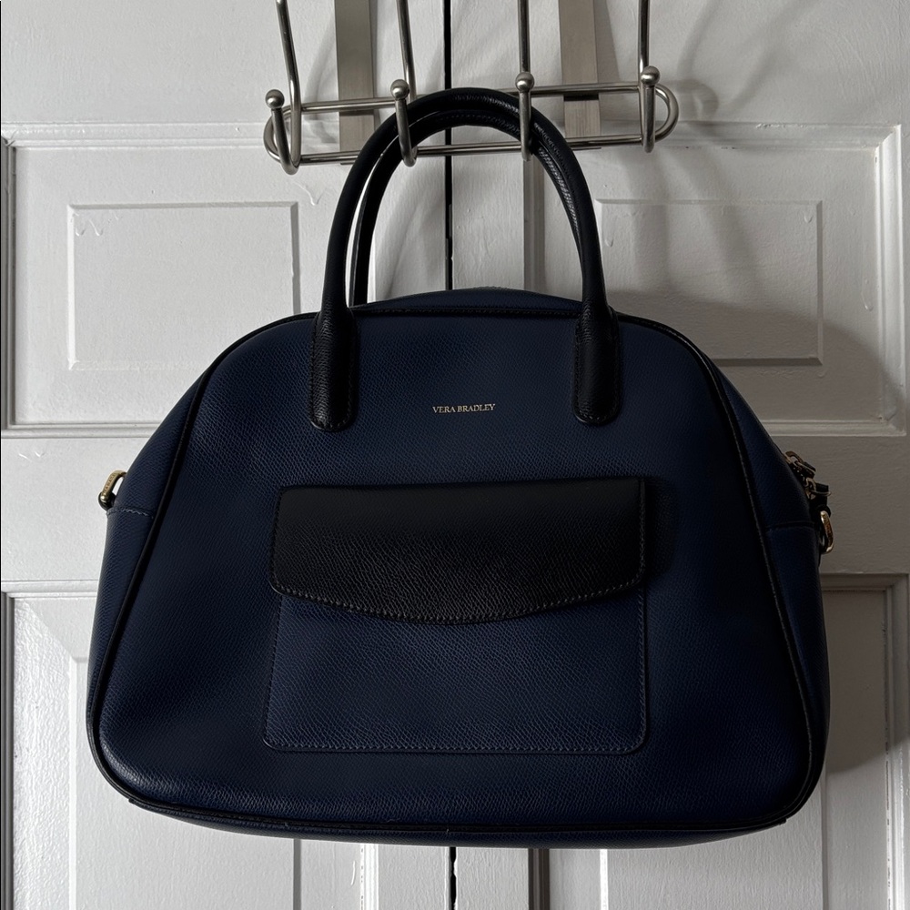 Vera Bradley Bowling Navy Satchel with Black Trim
